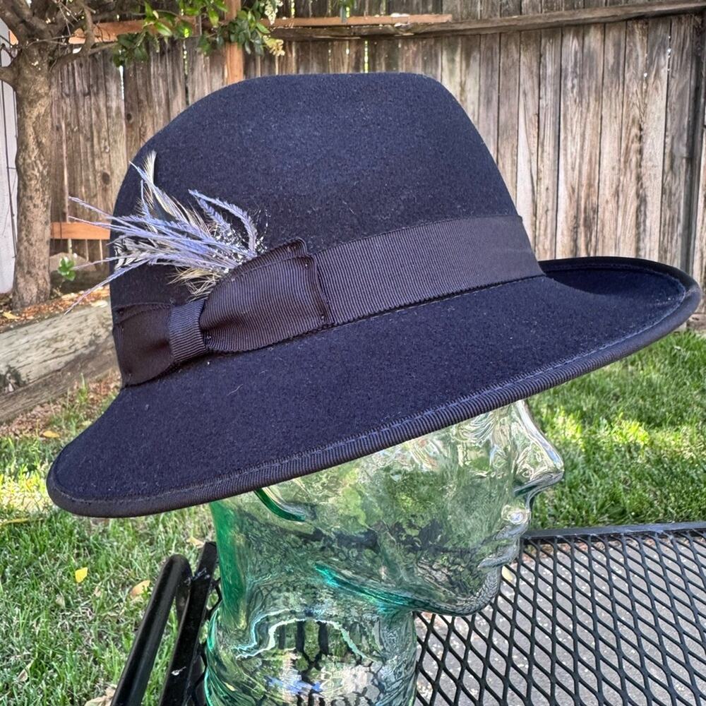 Goorin Bros 100% Wool Black Fedora Hat Cap Made in USA Mens Size Large WPL-5923